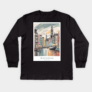 Vintage Amsterdam Netherlands Canal Serenity Kids Long Sleeve T-Shirt